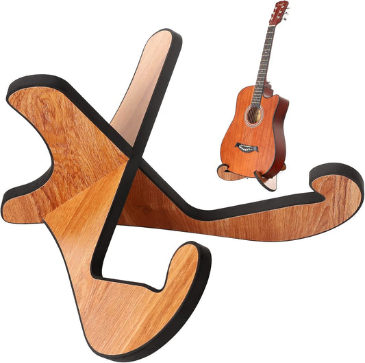 Wood Grain Interlocking Floor Guitar Stand | 16.1" Wide X-Frame | Tool-Free Assembly | For Acoustic, Electric, Bass Guitars & Ukuleles